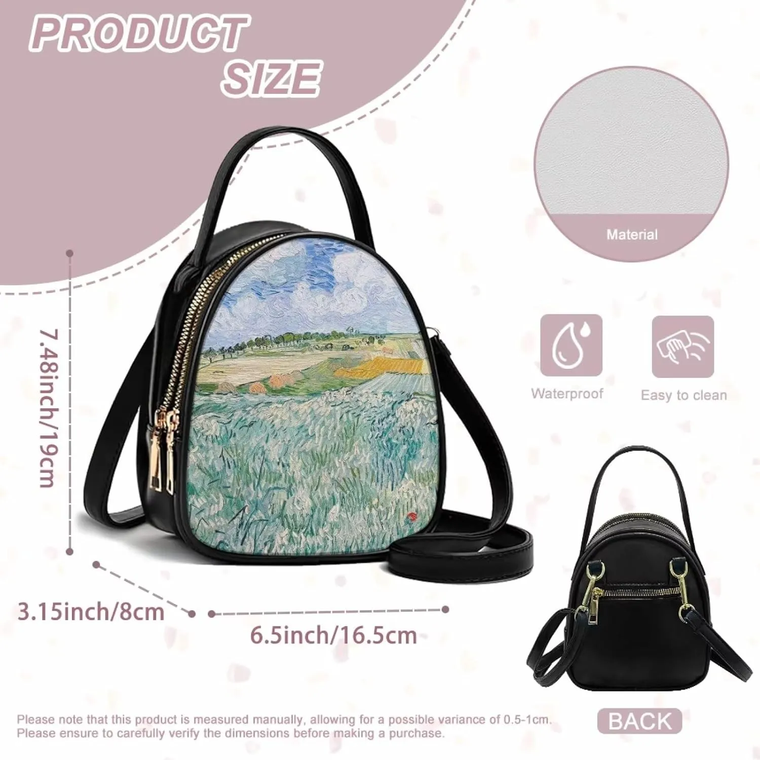 Small Crossbody Purse Bag for Women Travel, Van Gogh Monet Sling Handbag PU Leather Phone Holder for Art Lover