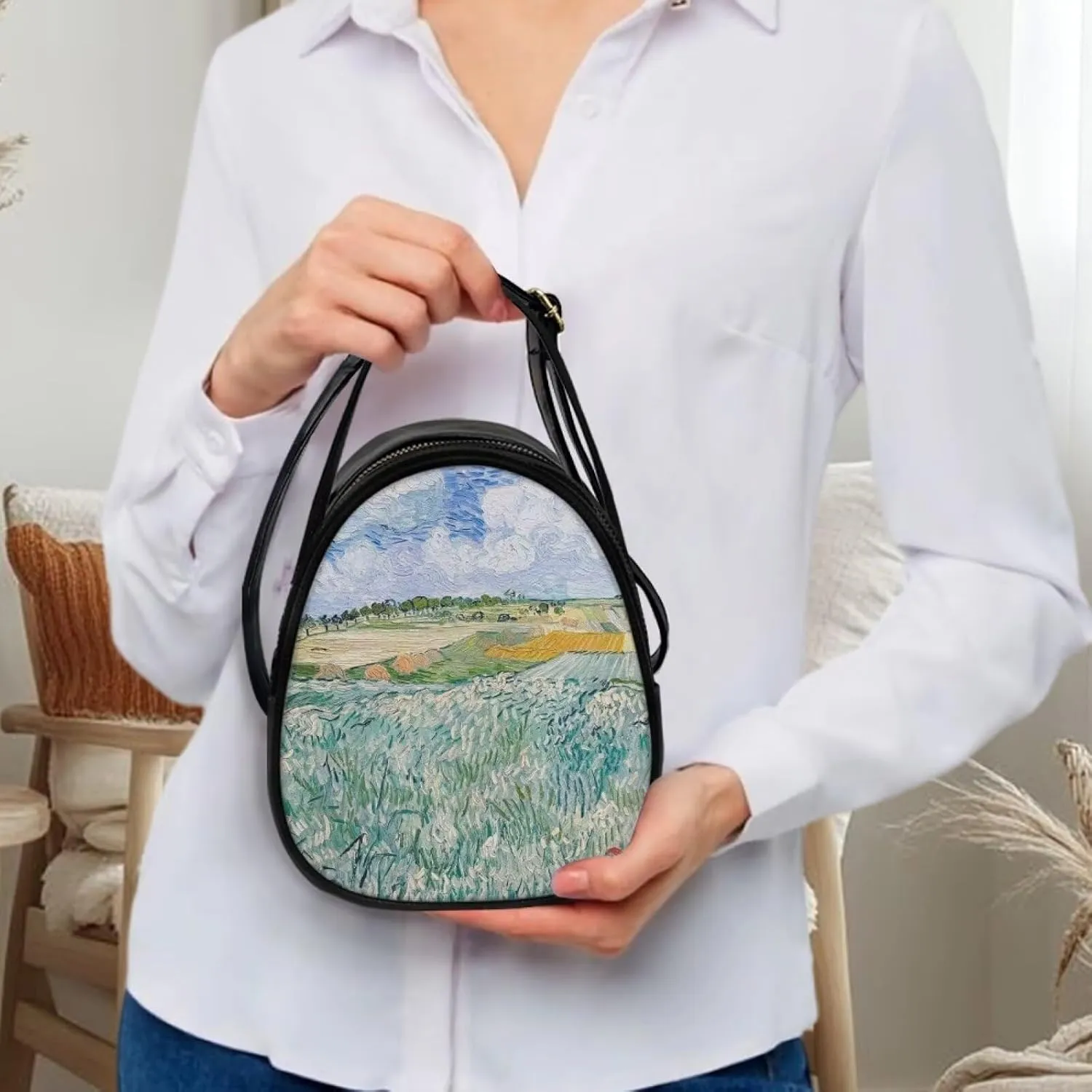 Small Crossbody Purse Bag for Women Travel, Van Gogh Monet Sling Handbag PU Leather Phone Holder for Art Lover