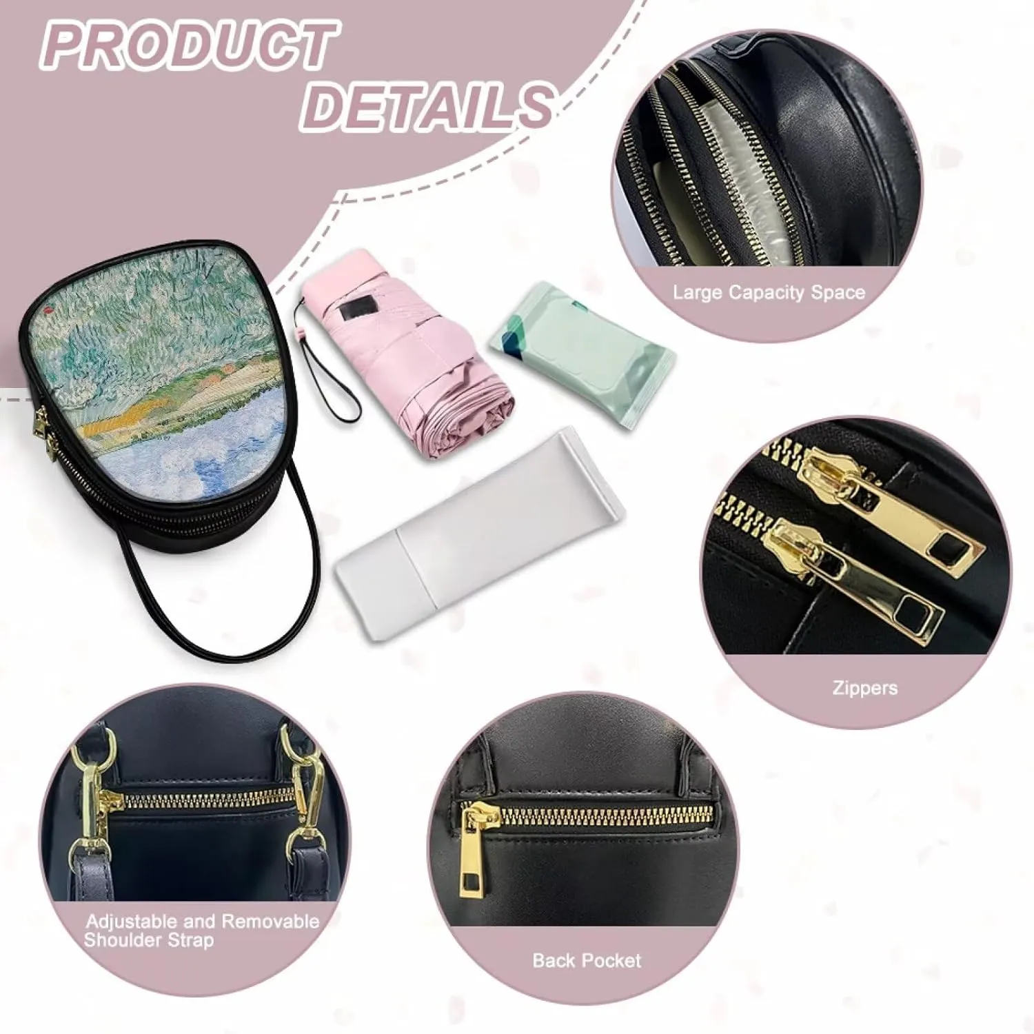 Small Crossbody Purse Bag for Women Travel, Van Gogh Monet Sling Handbag PU Leather Phone Holder for Art Lover