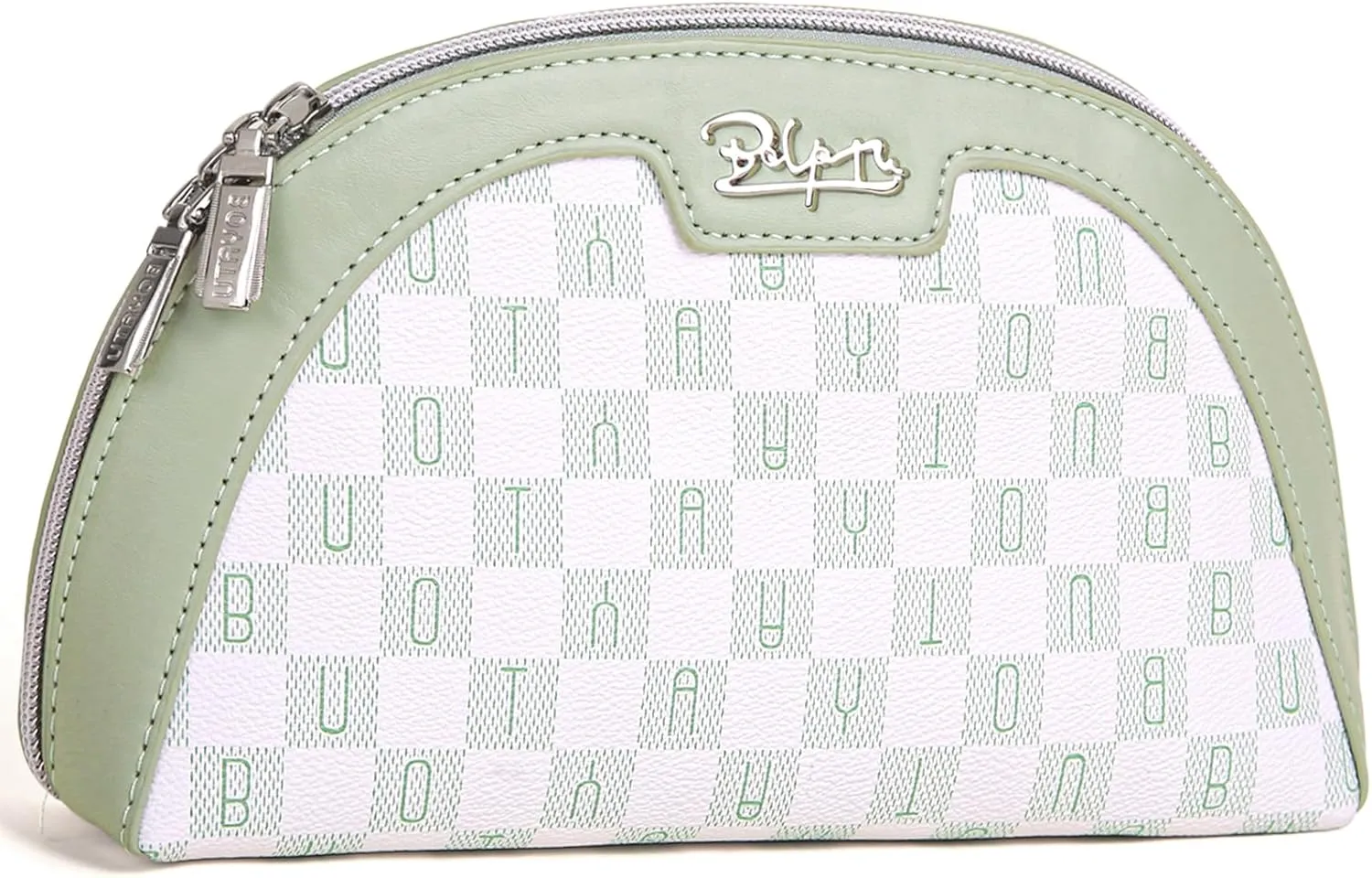 Small Makeup Bag for Purse Cosmetic Bag: Checkered Make up Bag for Women - Cute Preppy Skincare Bags for Evening - Waterproof Travel Pouch for Toiletry Organizer with Mirror & Zipper(022-Green)