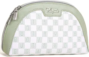 Small Makeup Bag for Purse Cosmetic Bag: Checkered Make up Bag for Women - Cute Preppy Skincare Bags for Evening - Waterproof Travel Pouch for Toiletry Organizer with Mirror & Zipper(022-Green)