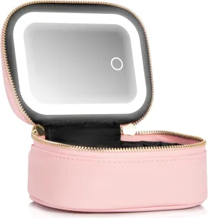 Small Makeup Bag Travel Train Case with Mirror and Light Mini Travel Makeup Train Case Cosmetic Organizer 3 Adjustable Brightness Toiletry Bag Portable Artist Storage