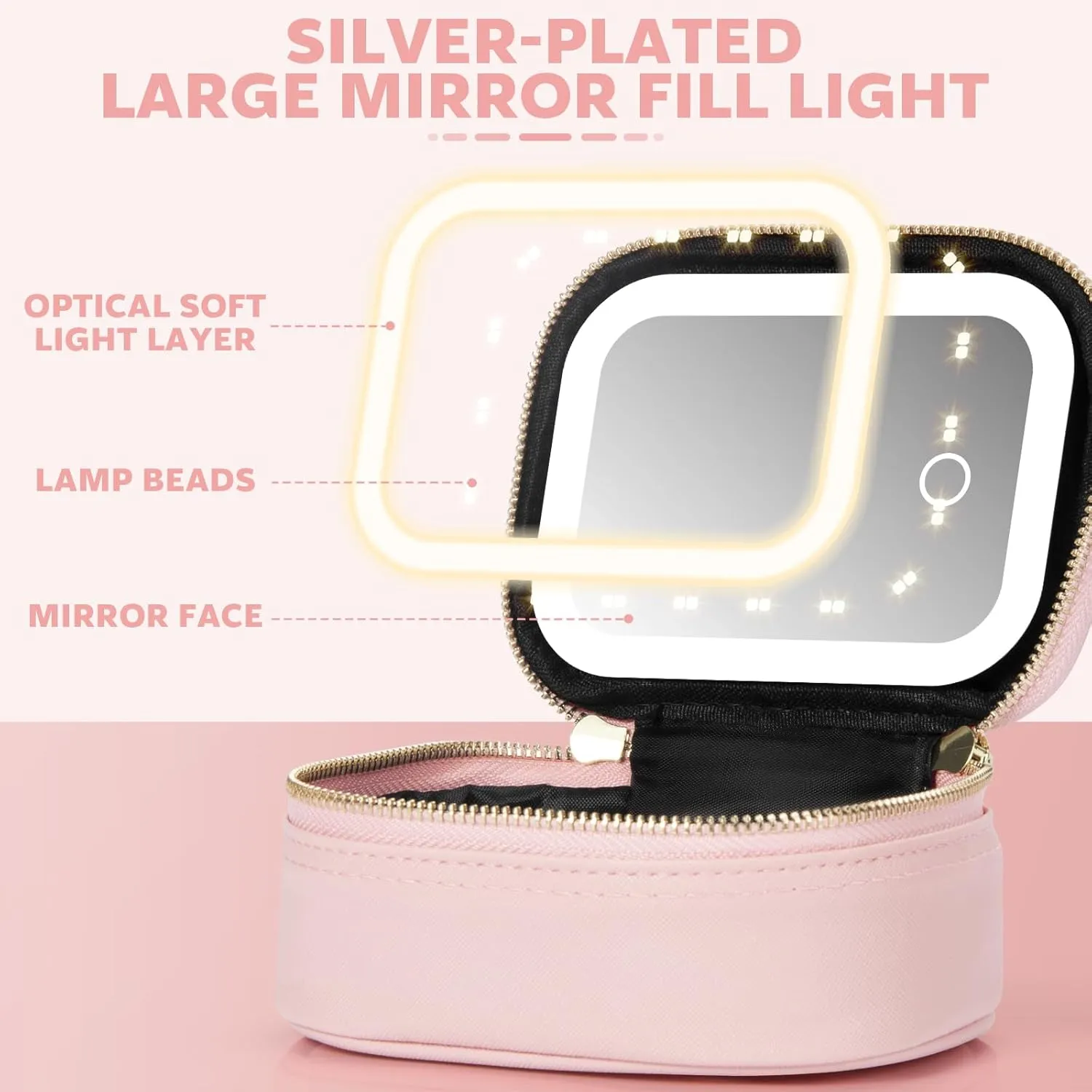 Small Makeup Bag Travel Train Case with Mirror and Light Mini Travel Makeup Train Case Cosmetic Organizer 3 Adjustable Brightness Toiletry Bag Portable Artist Storage