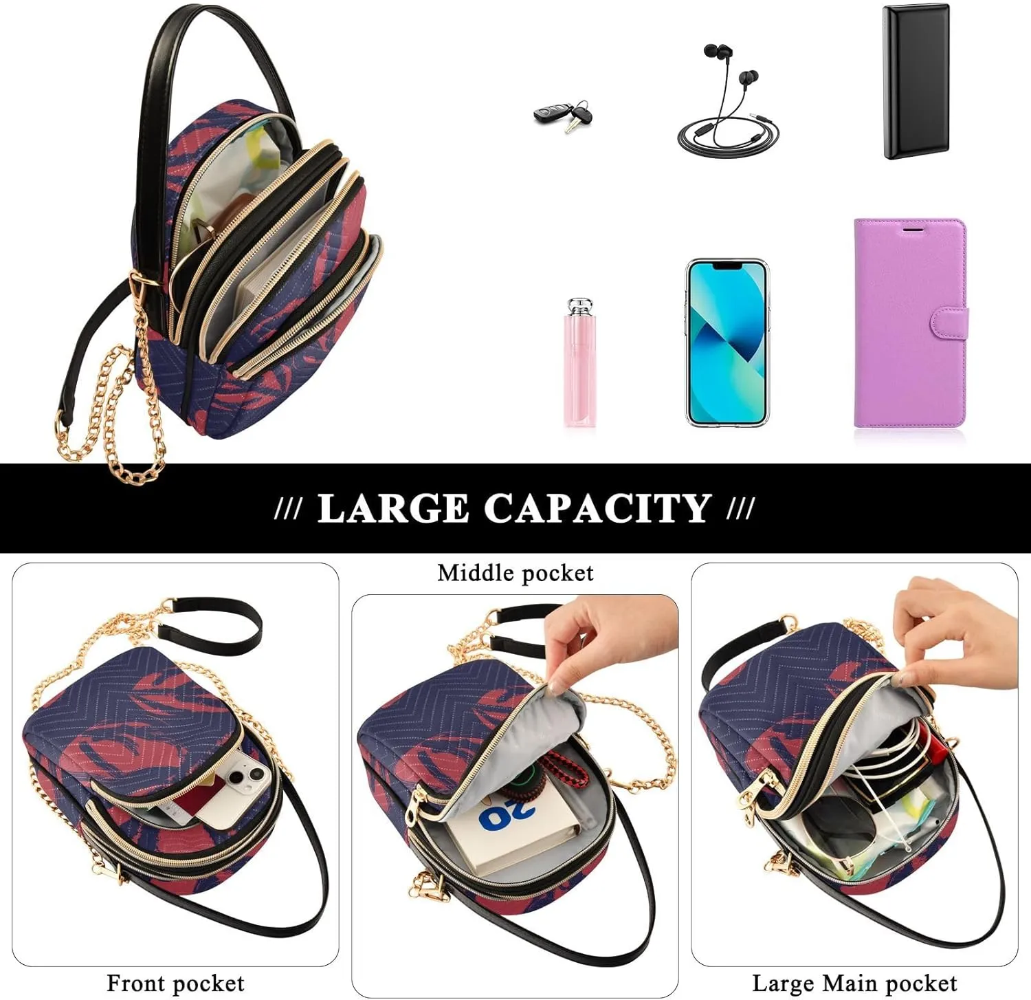 Small Phone Purse Crossbody Cell Phone Purse Phone Wallet Bag with Zipper Pockets Shoulder Strap Handle for Women Daisy