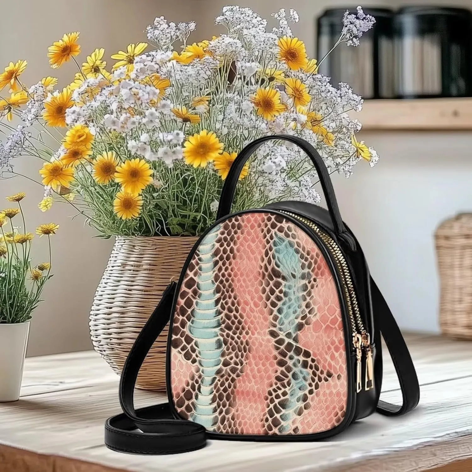 Small Purse Crossbody Bags for Women Leopard Print Handbag Travel, Snakeskin Shoulder Phone Holder Adjustable Strap