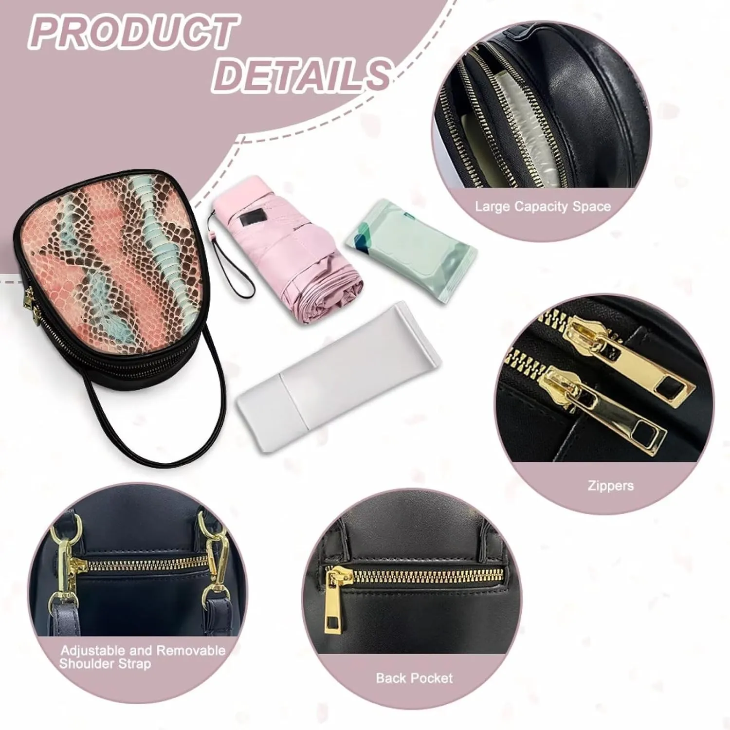 Small Purse Crossbody Bags for Women Leopard Print Handbag Travel, Snakeskin Shoulder Phone Holder Adjustable Strap