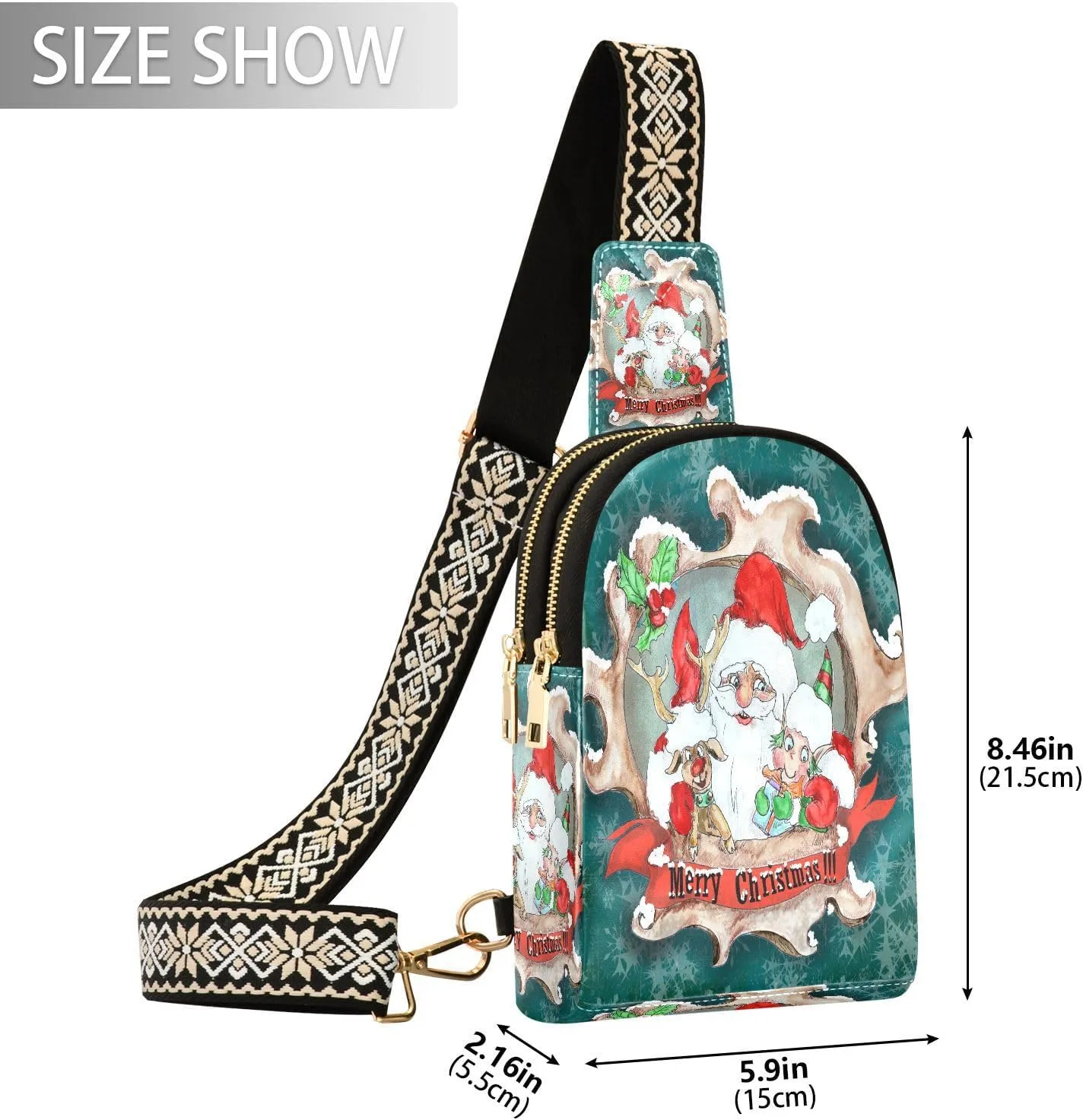 Small Sling Bag for Women Crossbody Santa Christmas Vintage Trendy Crossbody Bag Fashion Waist Packs Cute Deer Sheep Leather Chest Bag Fanny Pack with Guitar Strap Travel Outdoor Outfit