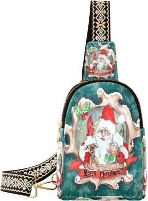 Small Sling Bag for Women Crossbody Santa Christmas Vintage Trendy Crossbody Bag Fashion Waist Packs Cute Deer Sheep Leather Chest Bag Fanny Pack with Guitar Strap Travel Outdoor Outfit