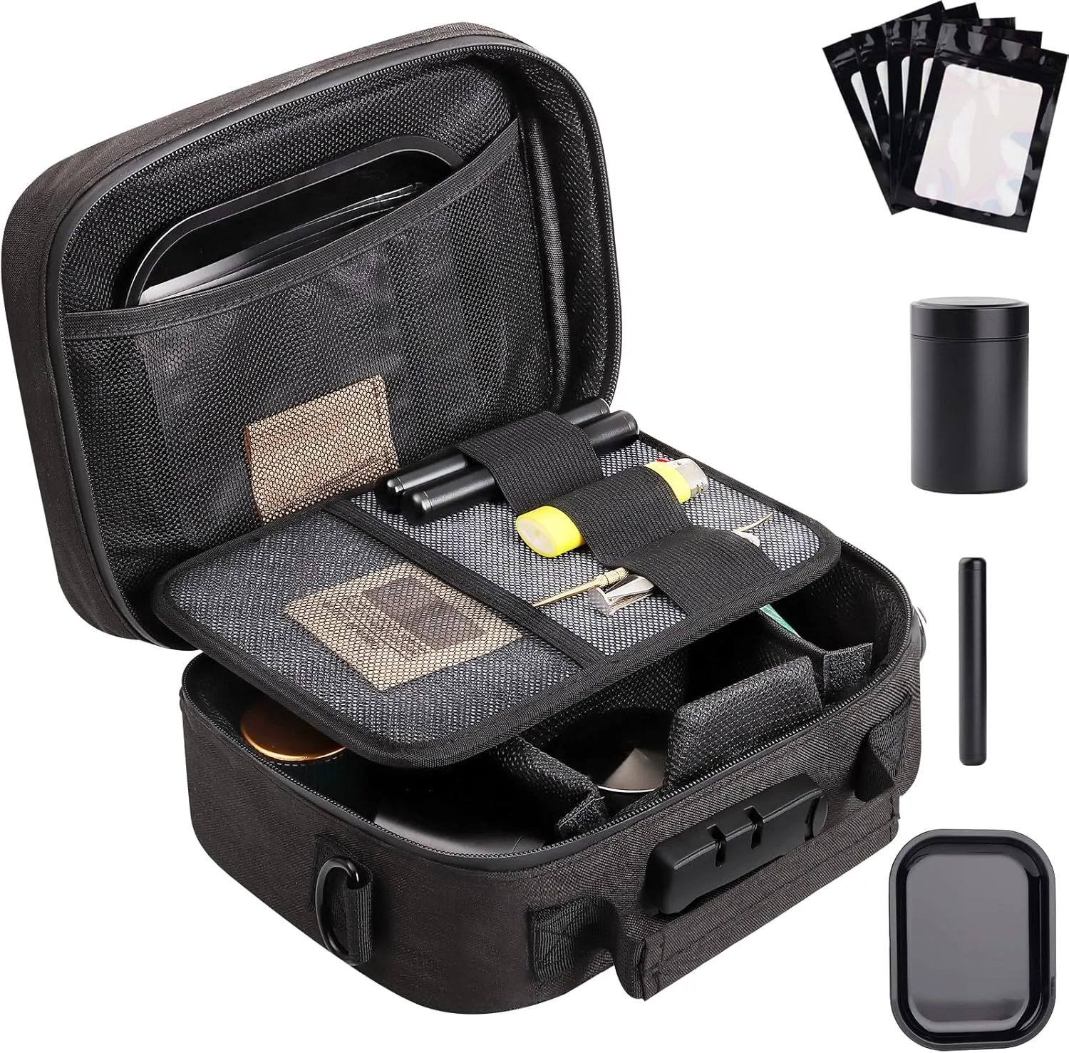 Smell Proof Bag, Christmas Gift Set for Friends, Smell Proof Bags with Combination Lock Scent Proof Smoking Tobacco Set, Odorless Rolling Tray Carbon Lining Organizer Travel Medicine Bags