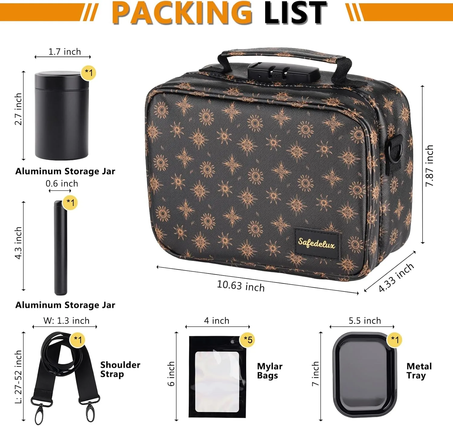 Smell Proof Bag, Christmas Gift Set for Friends, Smell Proof Bags with Combination Lock Scent Proof Smoking Tobacco Set, Odorless Rolling Tray Carbon Lining Organizer Travel Medicine Bags