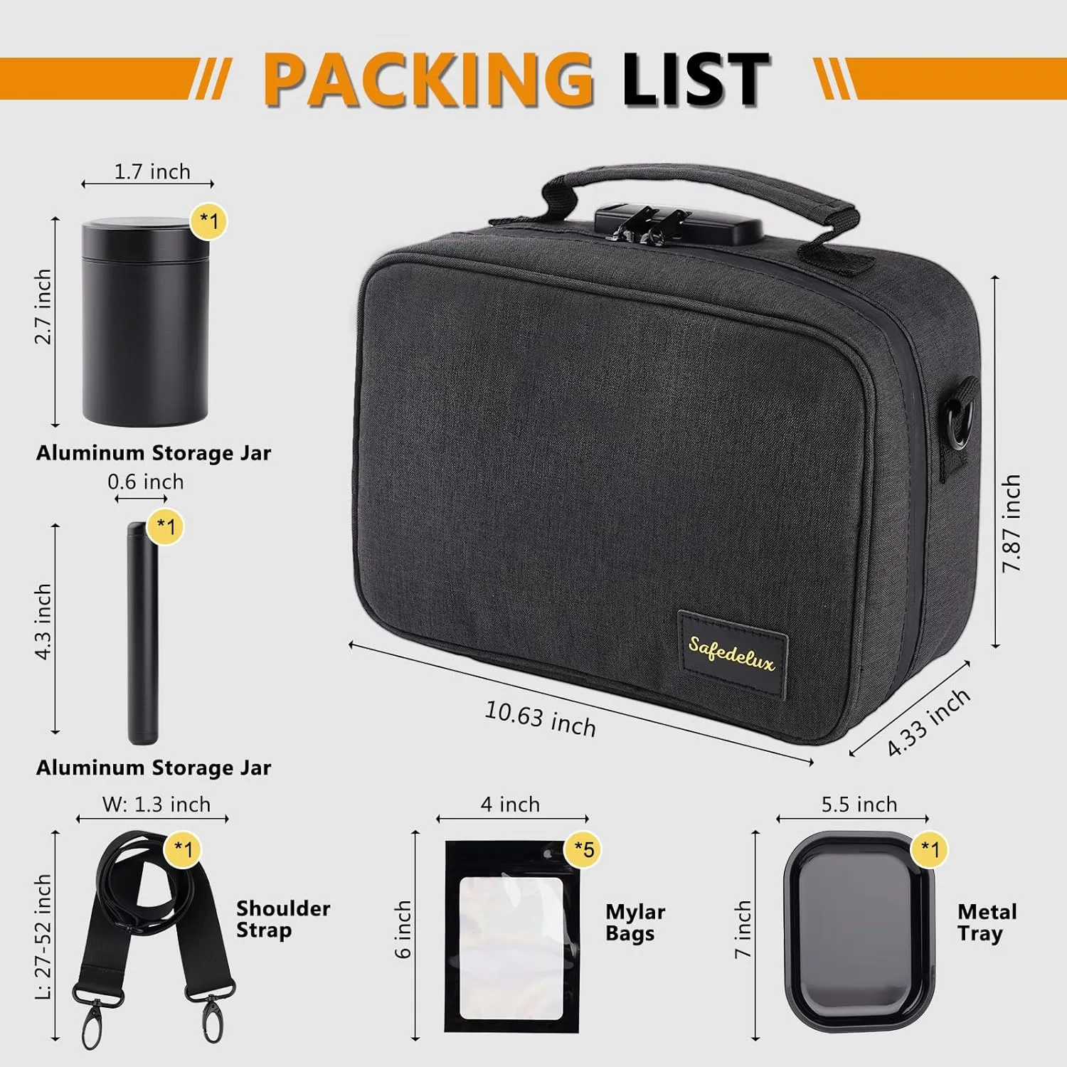 Smell Proof Bag, Christmas Gift Set for Friends, Smell Proof Bags with Combination Lock Scent Proof Smoking Tobacco Set, Odorless Rolling Tray Carbon Lining Organizer Travel Medicine Bags