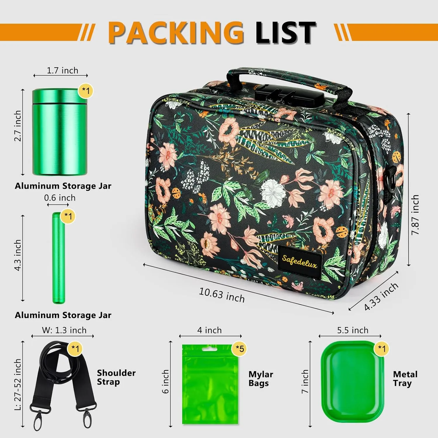 Smell Proof Bag, Christmas Gift Set for Friends, Smell Proof Bags with Combination Lock Scent Proof Smoking Tobacco Set, Odorless Rolling Tray Carbon Lining Organizer Travel Medicine Bags
