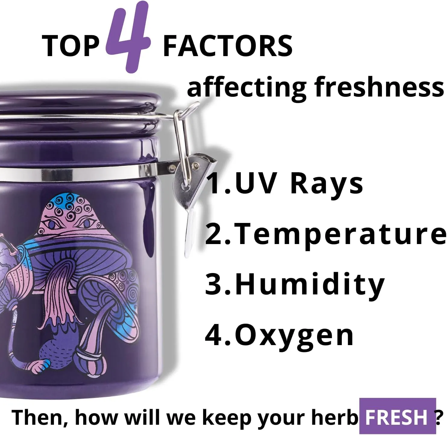 Smell Proof Container (500ml - 1 Oz), Mushroom Stash Jar Airtight Container -Separate Space for Humidity Pack, Smell Proof Jar Stash Container Cute Storage Box Case, Clay Odor Proof Container, Purple