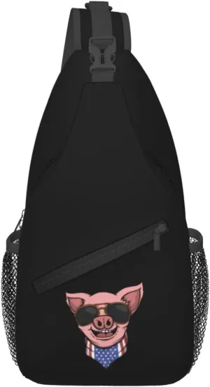 Smiling Pig Head Crossbody Bags For Women Men Chest Backpack Gym Shoulder Bag Travel Outdoor Sports Casual Crossbody Bags