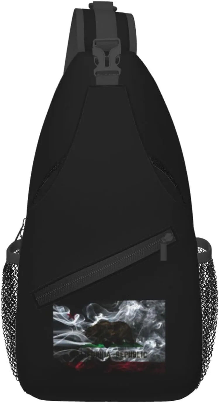 Smoke Flag Of California Crossbody Bags For Women Men Chest Backpack Gym Shoulder Bag Travel Outdoor Sports Casual Crossbody Bags