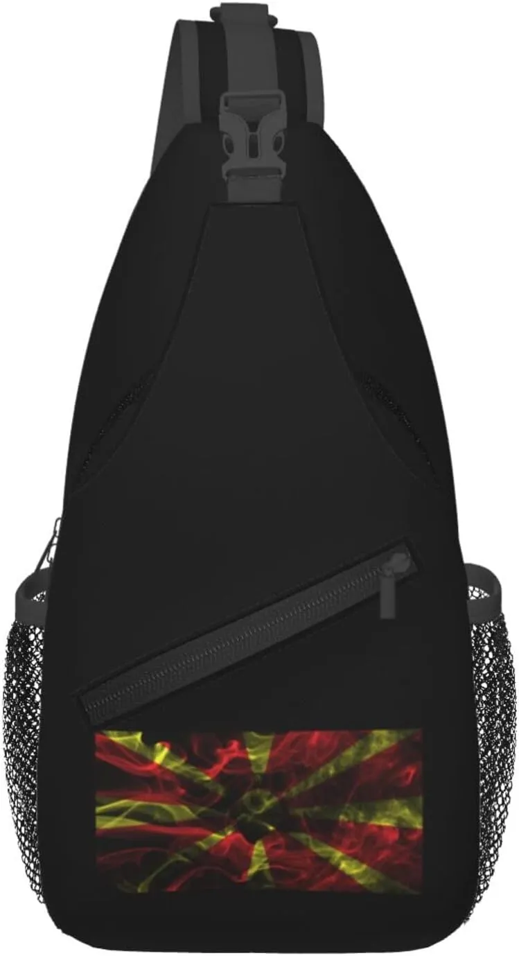 Smoke Style Flag Of North Macedonia Crossbody Bags For Women Men Chest Backpack Gym Shoulder Bag Travel Outdoor Sports Casual Crossbody Bags