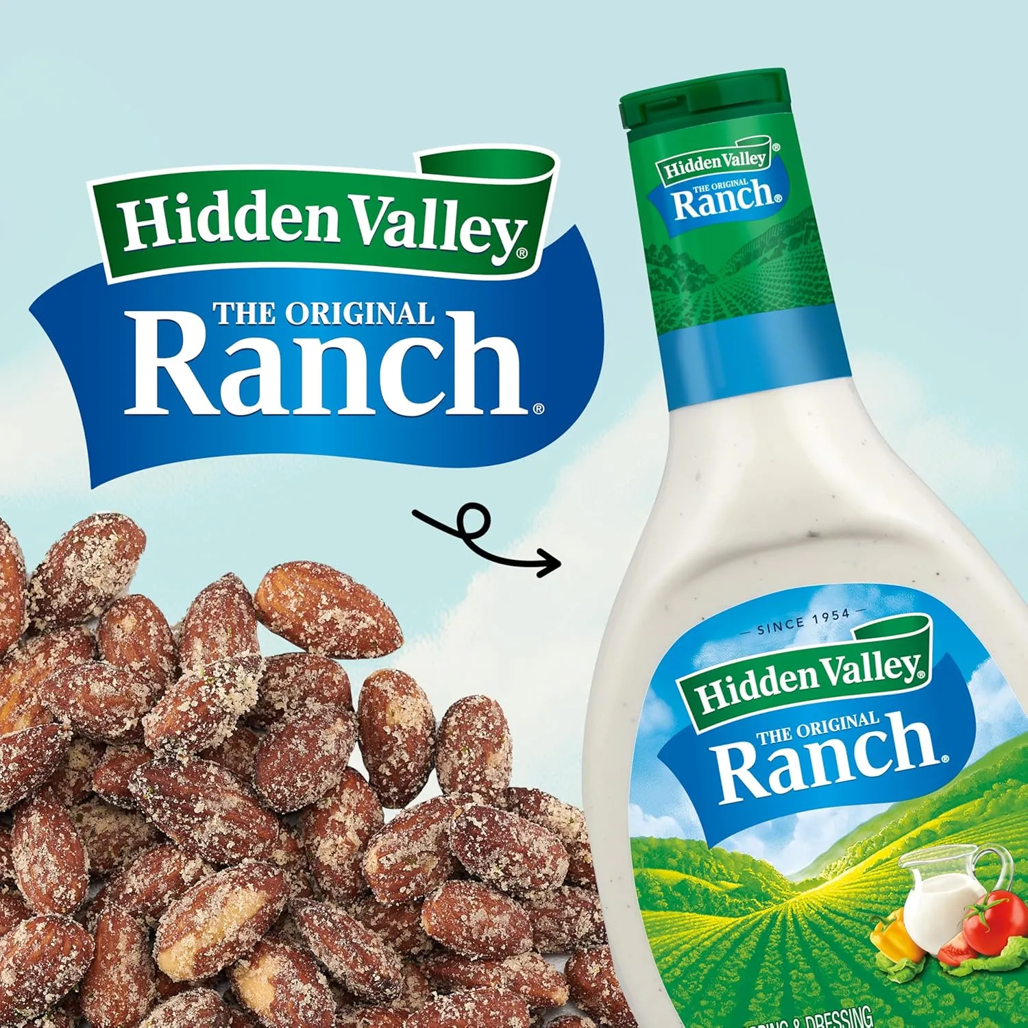 Snak Club Almonds with Hidden Valley Ranch Seasoning, Roasted Almonds, Gluten-Free and Kosher Snack, 2.5 oz Snack Bags, 6 Pack