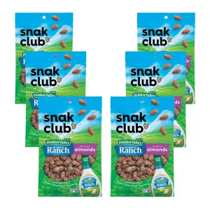Snak Club Almonds with Hidden Valley Ranch Seasoning, Roasted Almonds, Gluten-Free and Kosher Snack, 2.5 oz Snack Bags, 6 Pack