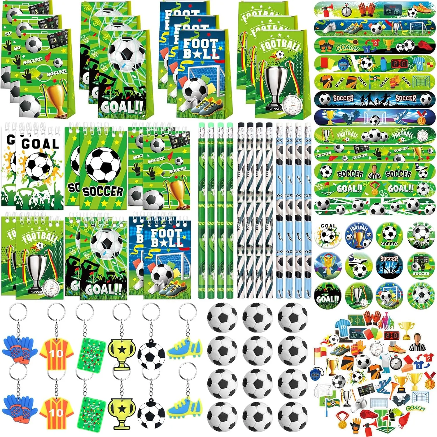 Soccer Party Favors - Birthday Decorations, Party Favor Bags, Keychain, Mini Notepad, Stickers, Bracelets for Sport Party Decorations Supplies, Kids Boys Girls