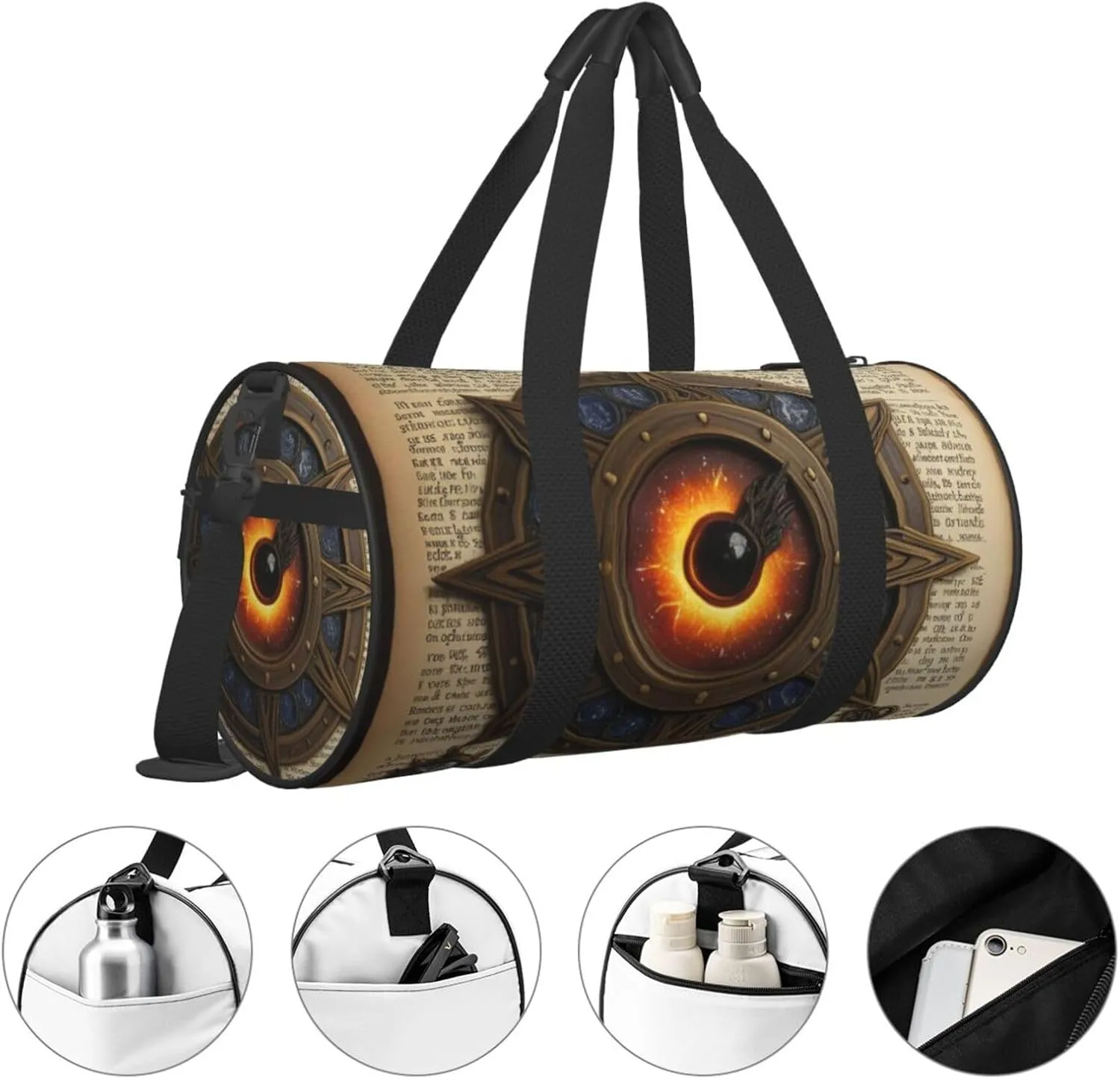 Solitude Spell Printed Travel Bag,Round Personal Item Storage bag,Foldie Duffel Bag for Traveling Vacation,Fitness,Sports