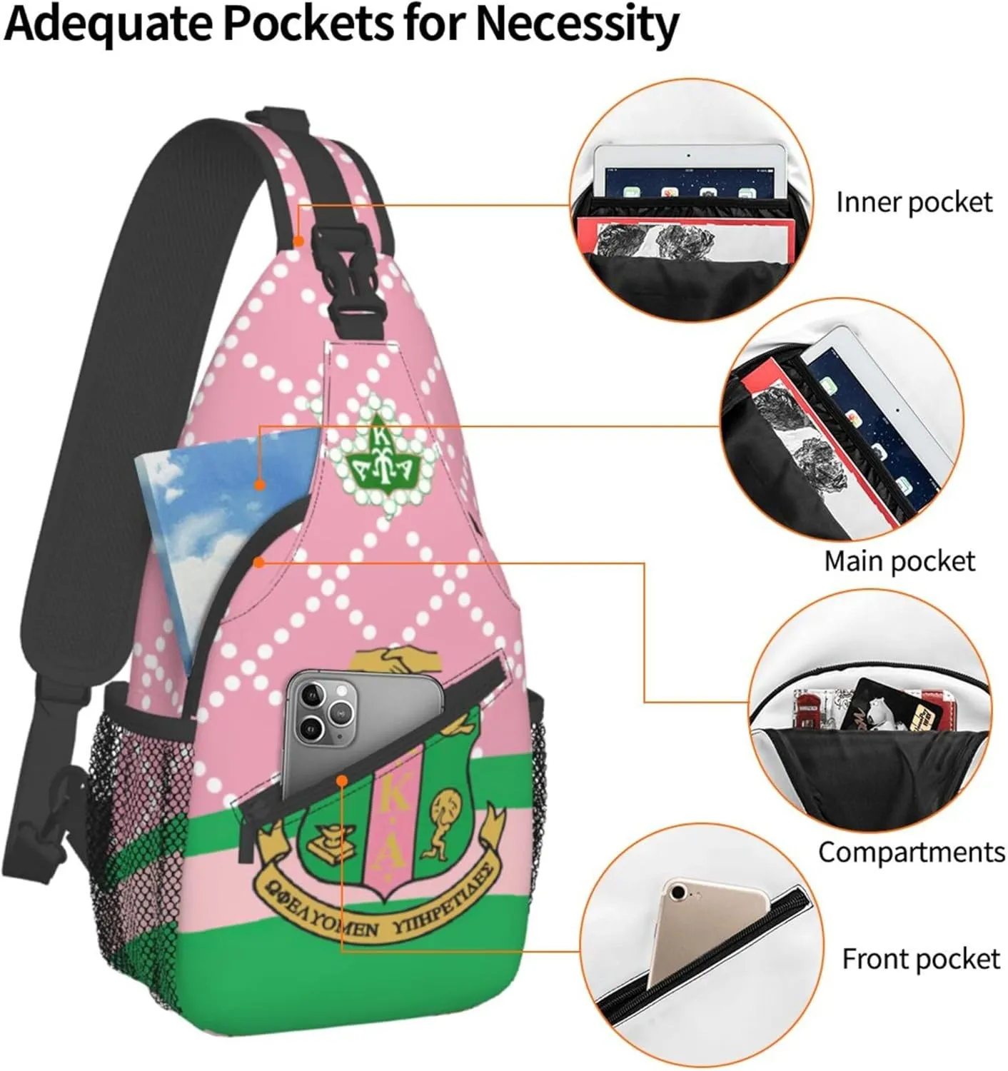 Sorority Gifts Unisex Crossbody Backpack Sling Bag chest bag for Hiking Traveling Outdoor Daypack