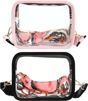 SOTOGO 2 Pieces Clear Crossbody Bags PVC Transparent Purse with Adjustable Shoulder Strap Small Square Bags for Women, Black and Pink