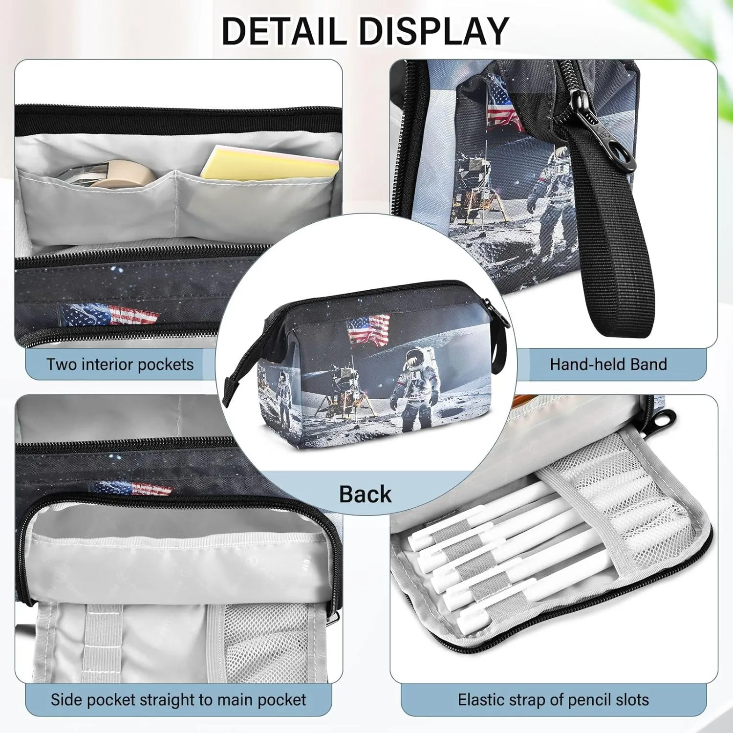 Space Astronaut Nasa Apollo Pencil Case Large Pencil Pouch Big Pencil Box Pen Bag Organizer Pencil Bags with Zipper for Adults Girls Kids Boys School 038