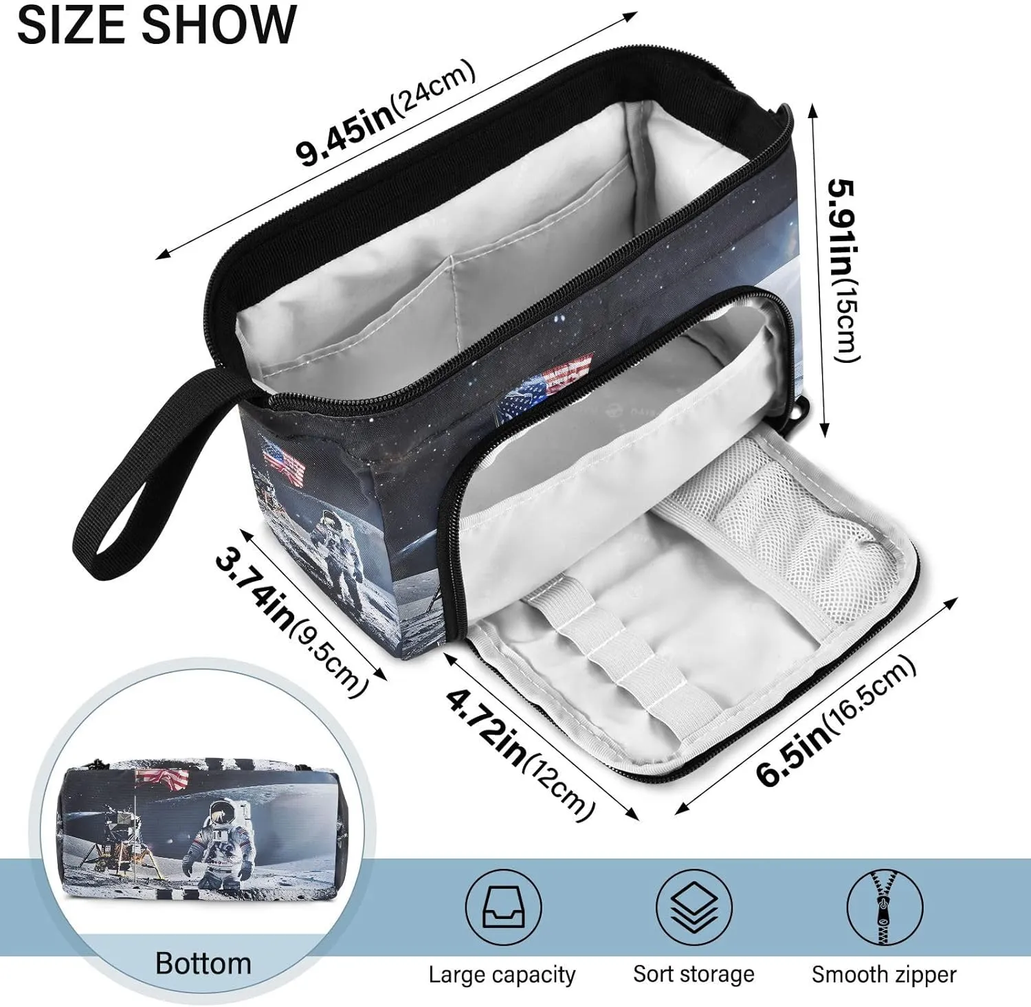 Space Astronaut Nasa Apollo Pencil Case Large Pencil Pouch Big Pencil Box Pen Bag Organizer Pencil Bags with Zipper for Adults Girls Kids Boys School 038