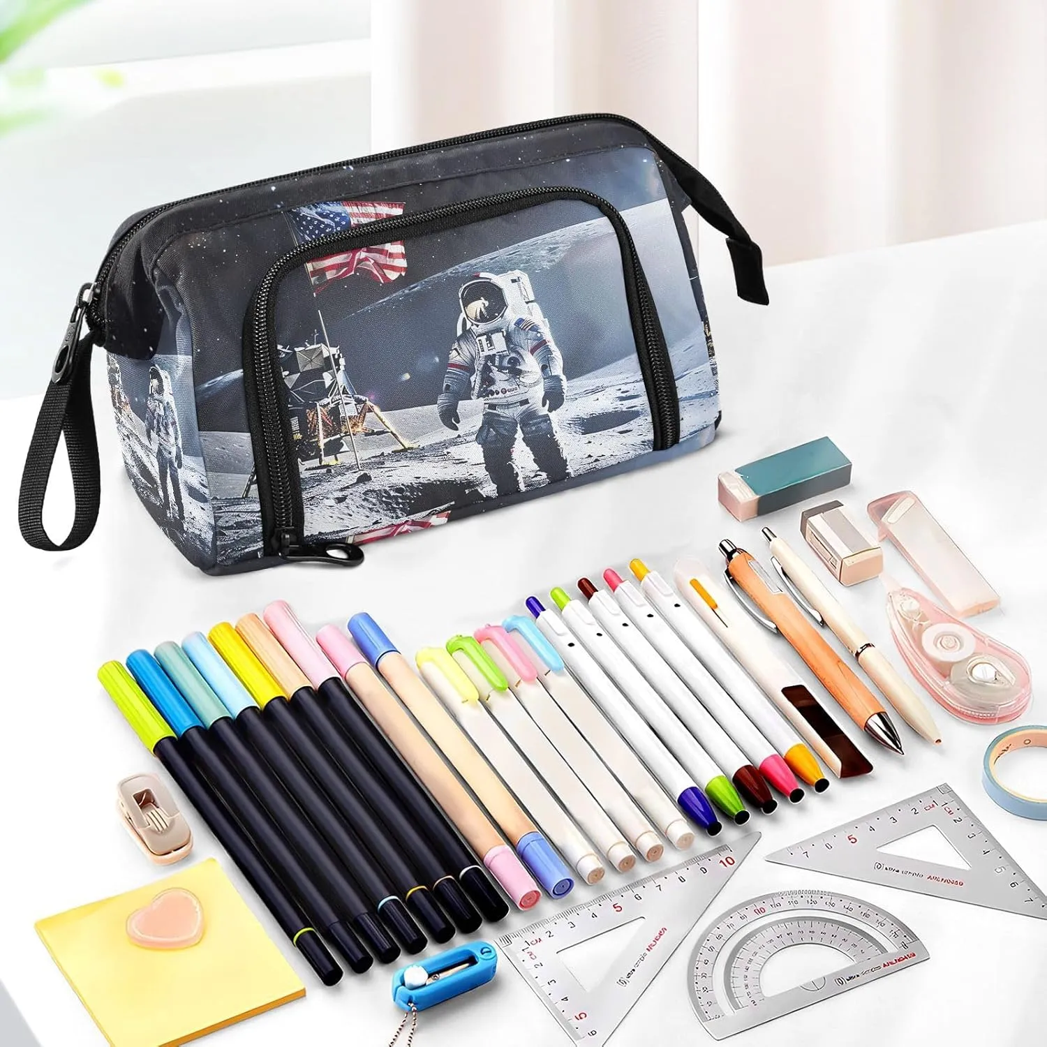 Space Astronaut Nasa Apollo Pencil Case Large Pencil Pouch Big Pencil Box Pen Bag Organizer Pencil Bags with Zipper for Adults Girls Kids Boys School 038