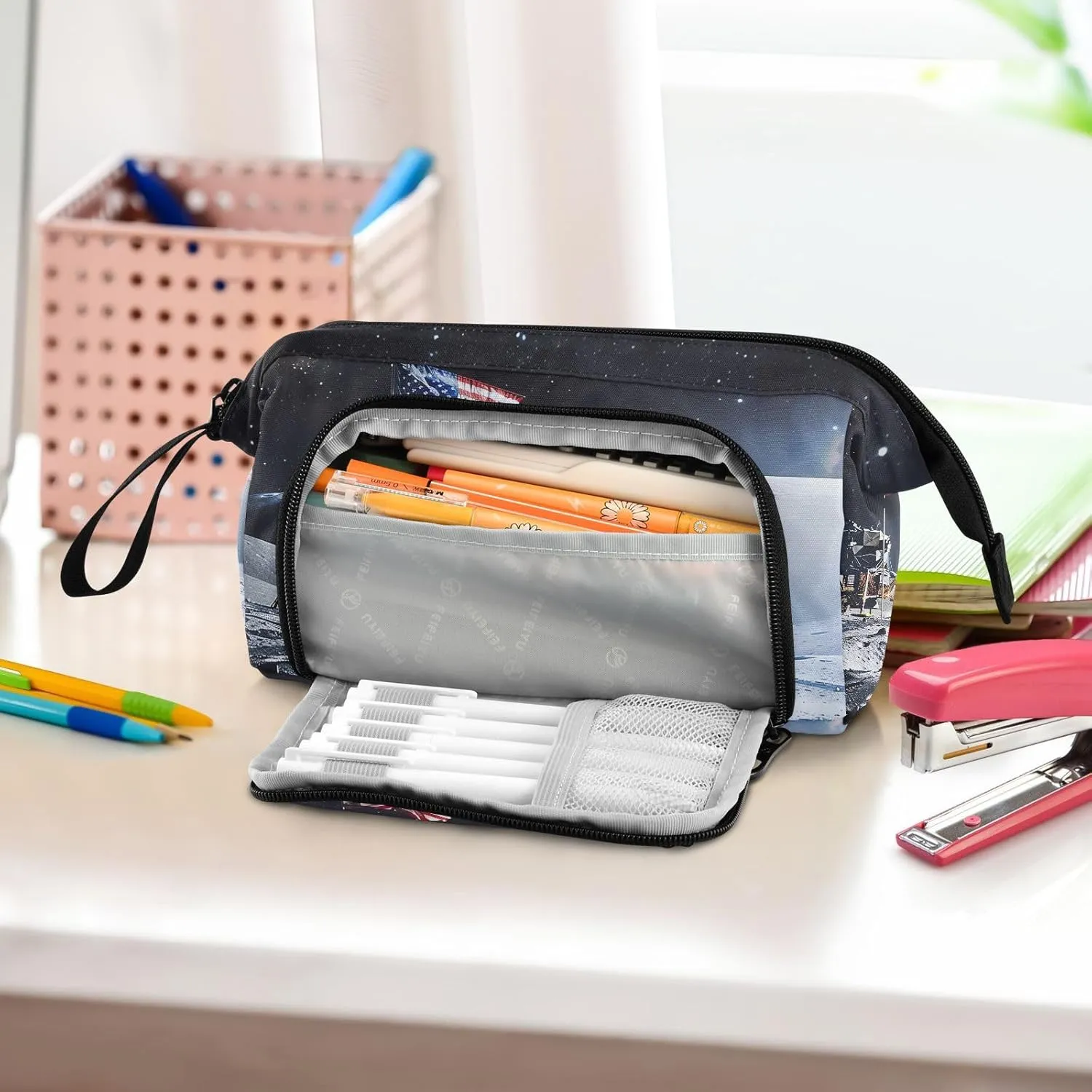 Space Astronaut Nasa Apollo Pencil Case Large Pencil Pouch Big Pencil Box Pen Bag Organizer Pencil Bags with Zipper for Adults Girls Kids Boys School 038