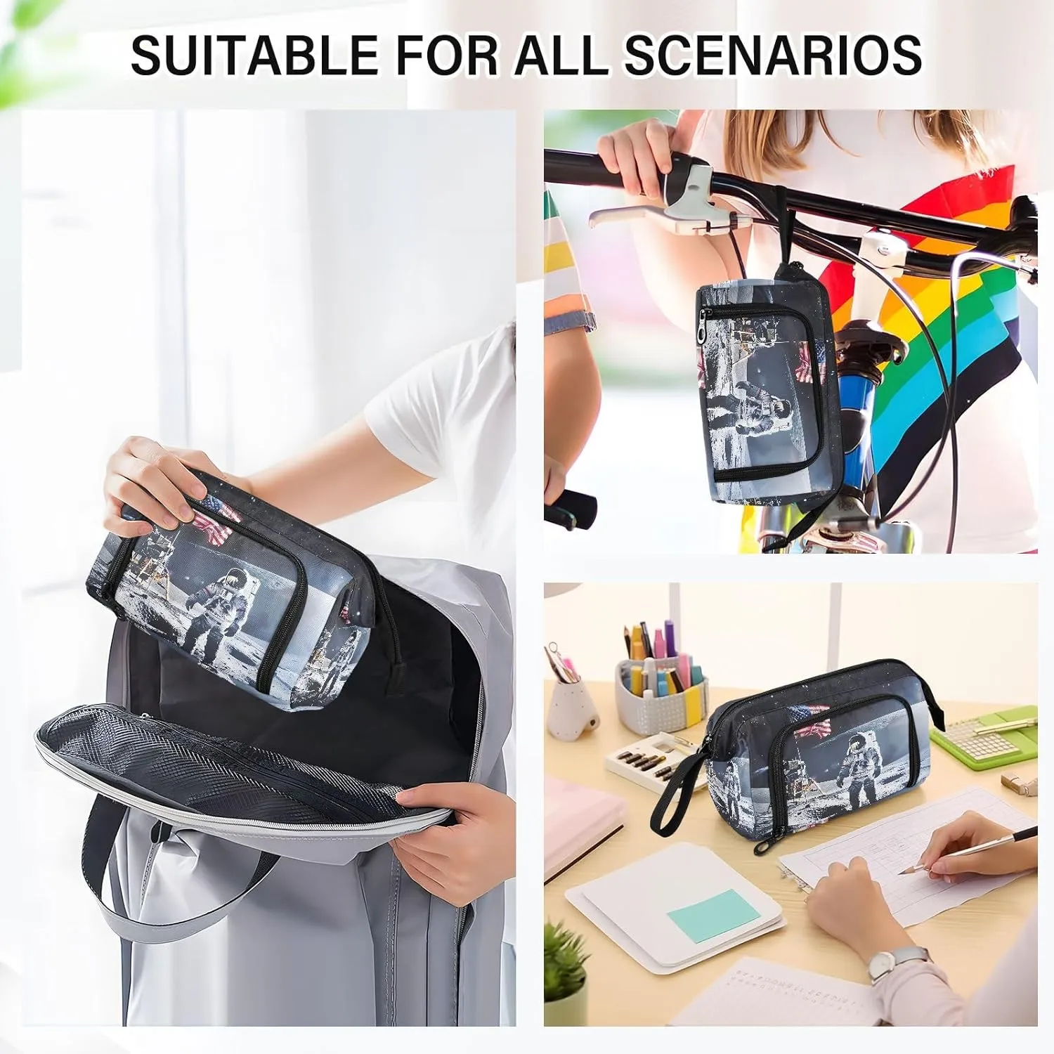 Space Astronaut Nasa Apollo Pencil Case Large Pencil Pouch Big Pencil Box Pen Bag Organizer Pencil Bags with Zipper for Adults Girls Kids Boys School 038