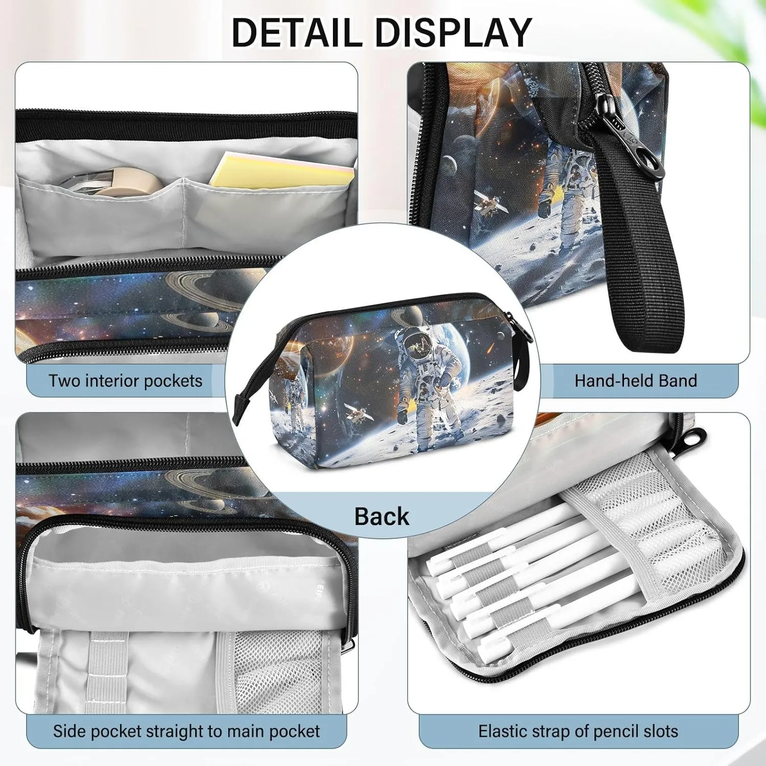 Space Planet Universe Astronaut Pencil Case Large Pencil Pouch Big Pencil Box Pen Bag Organizer Pencil Bags with Zipper for Adults Girls Kids Boys School 028