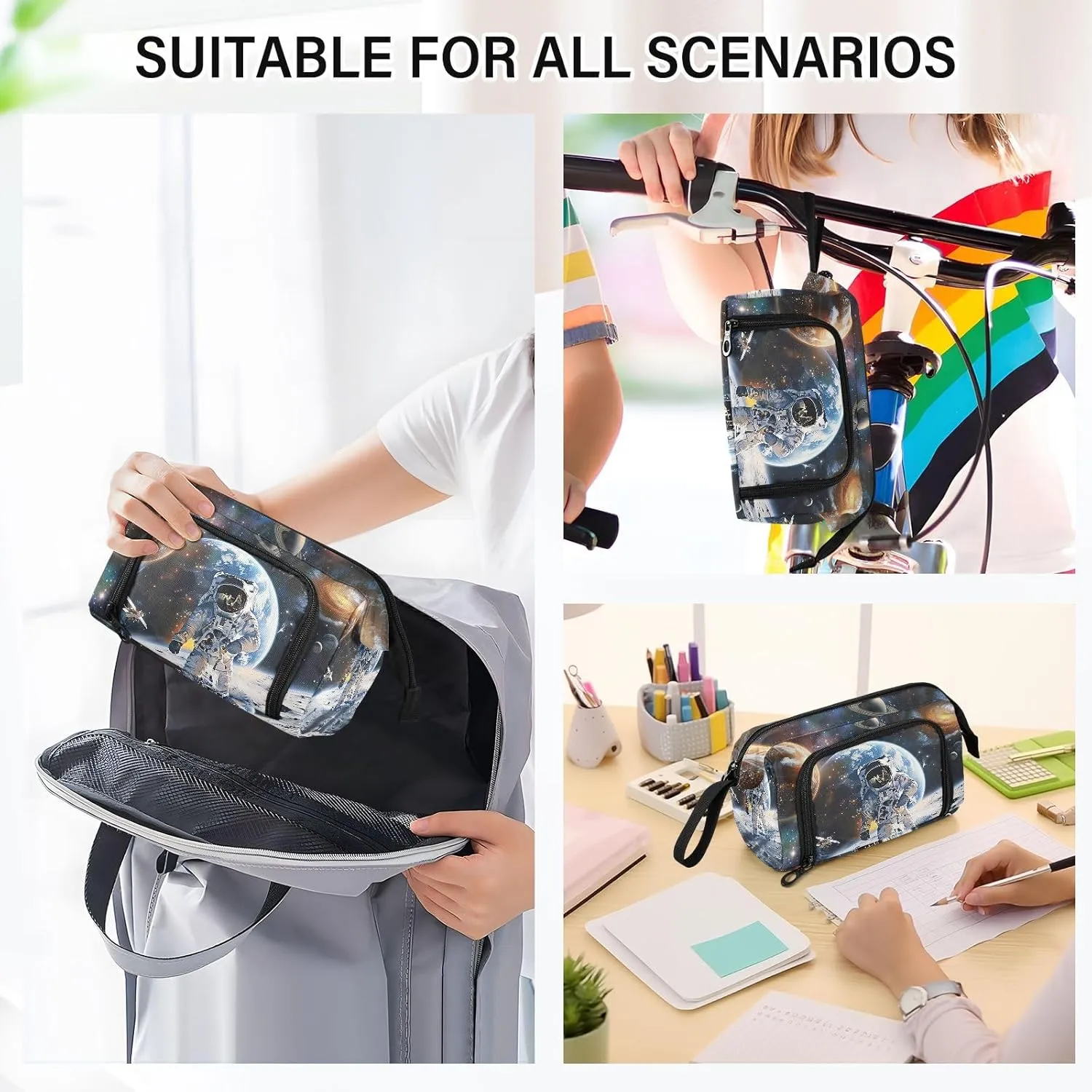 Space Planet Universe Astronaut Pencil Case Large Pencil Pouch Big Pencil Box Pen Bag Organizer Pencil Bags with Zipper for Adults Girls Kids Boys School 028