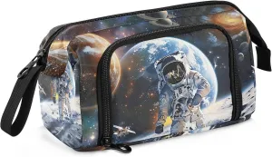 Space Planet Universe Astronaut Pencil Case Large Pencil Pouch Big Pencil Box Pen Bag Organizer Pencil Bags with Zipper for Adults Girls Kids Boys School 028