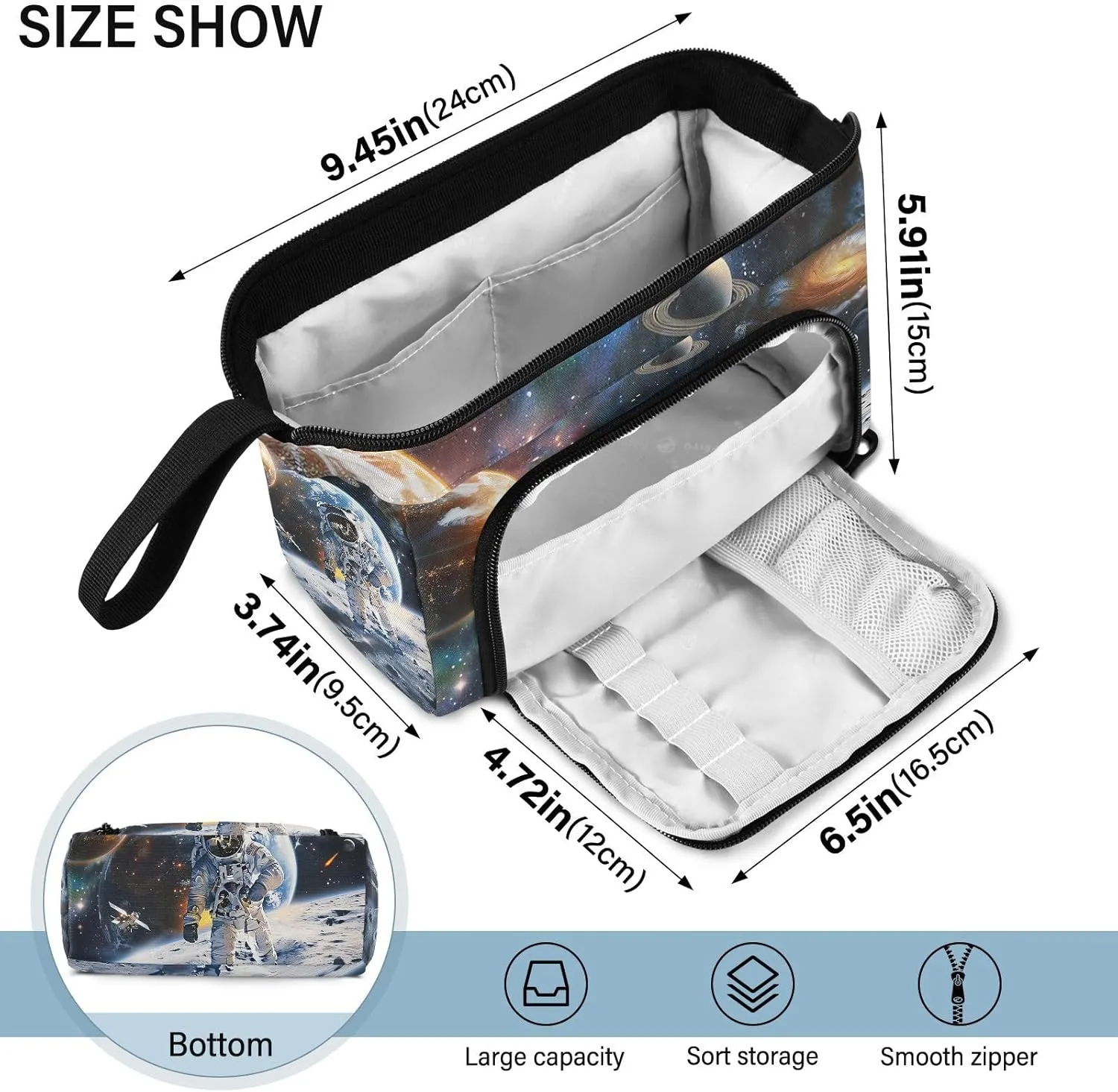 Space Planet Universe Astronaut Pencil Case Large Pencil Pouch Big Pencil Box Pen Bag Organizer Pencil Bags with Zipper for Adults Girls Kids Boys School 028
