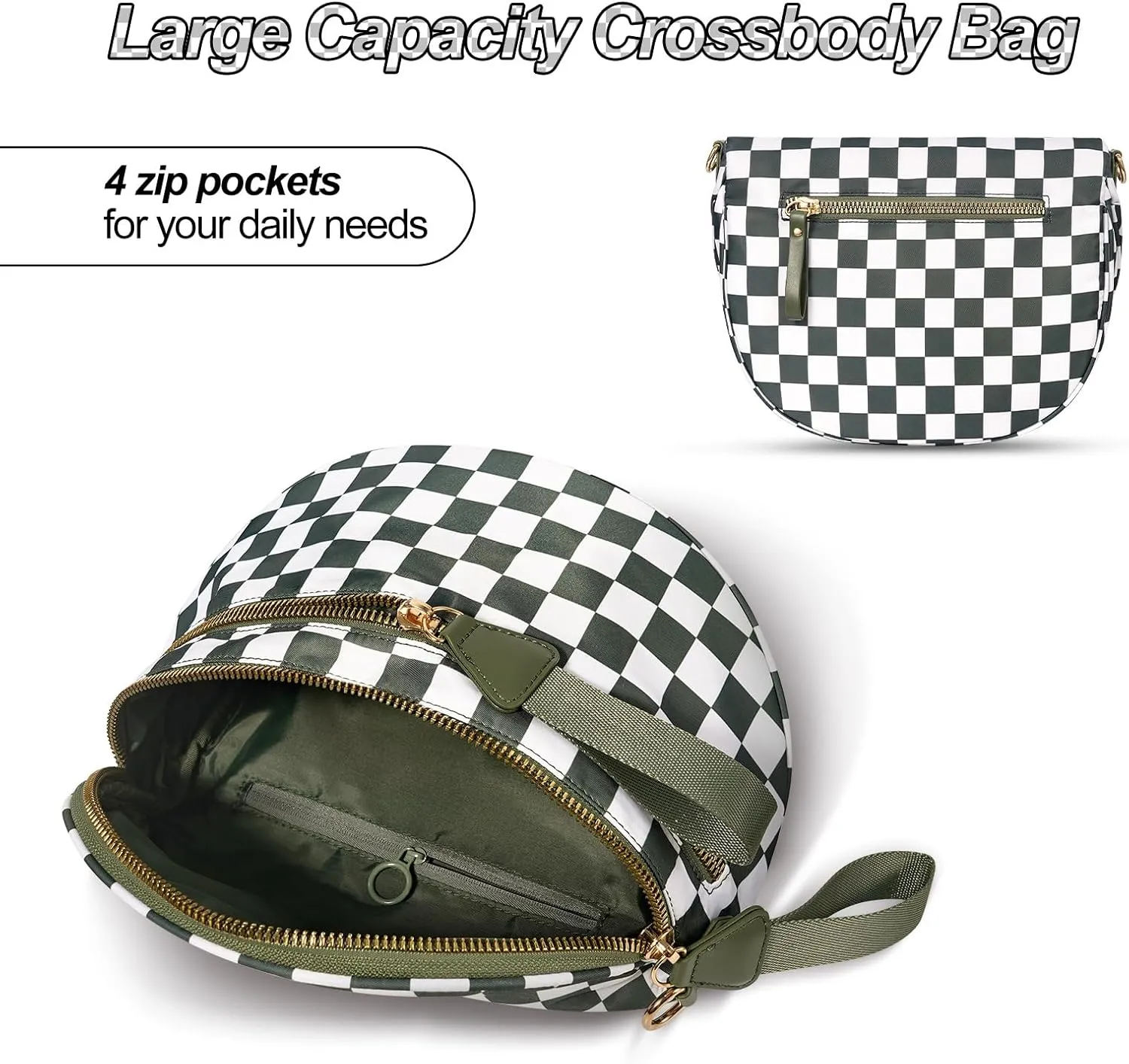 Spacious Checkered Crossbody Bum Bag，Nylon Crossbody Bag with Adjustable Strap for Women，Checkered Purse, Fanny Pack