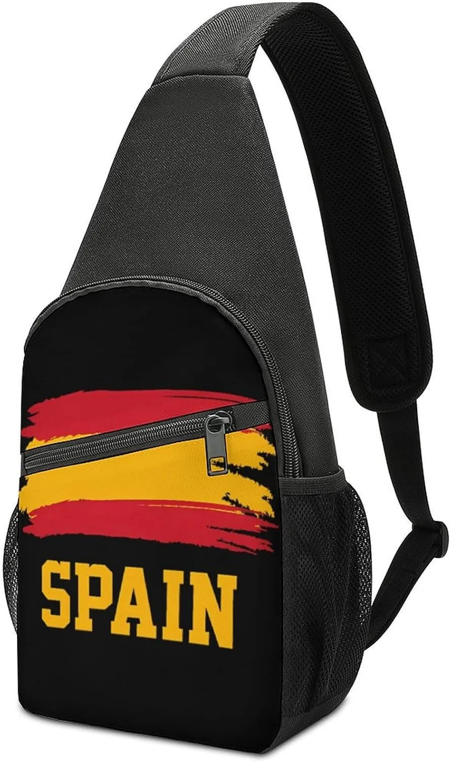 Spain Flag Casual Crossbody Bag Travel Shoulder Bag Hiking Chest Bag Sling Backpack with Pocket for Men Women