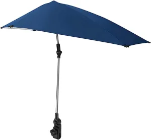 SPF 50  Beach Umbrella, Blue Umbrellas Shelter with Universal Clamp, Adjustable Fishing Chair Clip for Beach Chair, Golf Cart, Wheelchair, Stroller, Bleacher, Patio