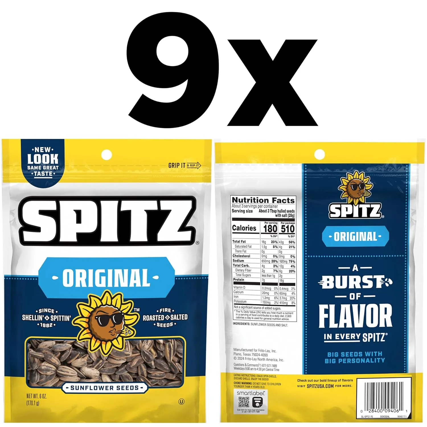 Spitz Sunflower Seeds, Salted, 6 Ounce (Pack of 9)