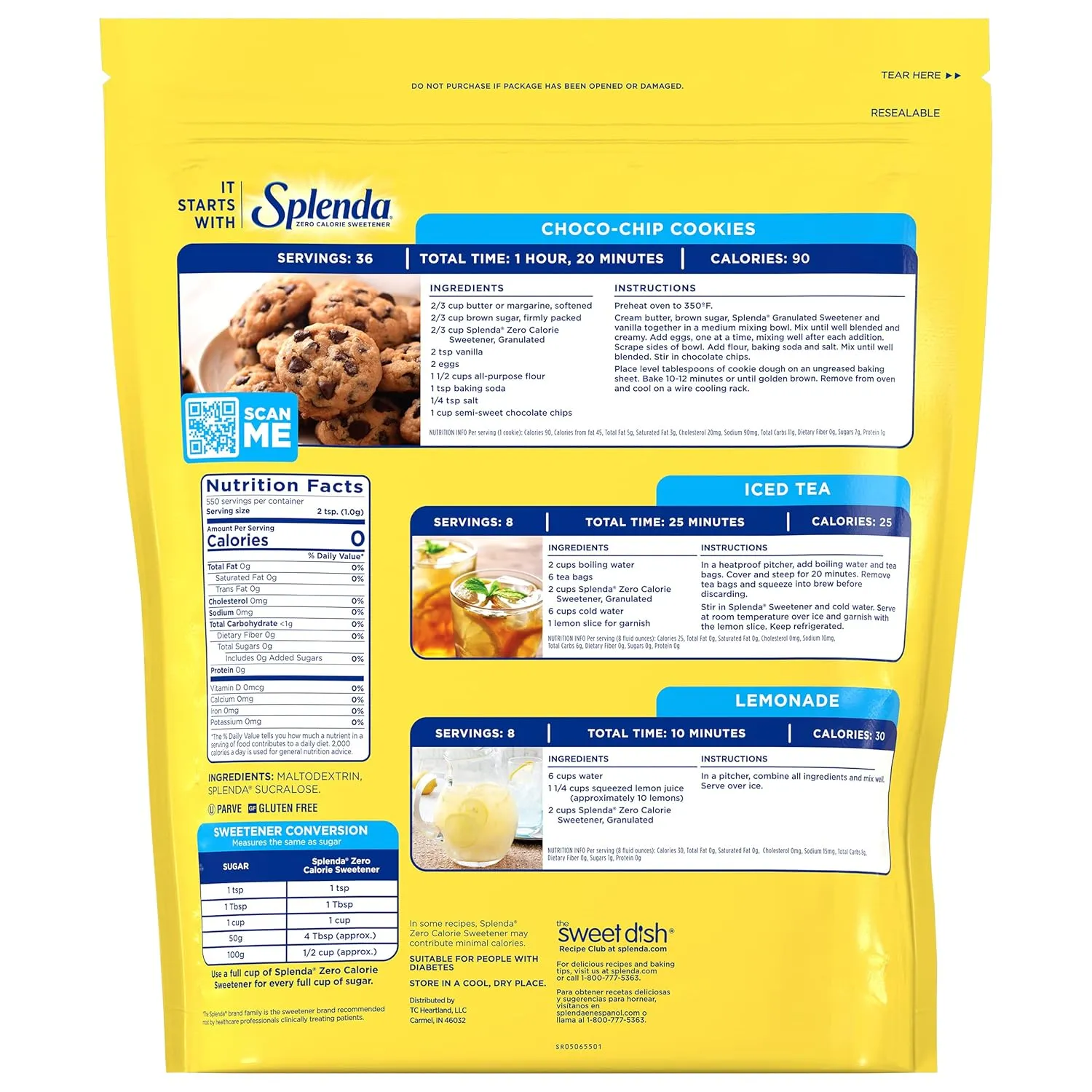 SPLENDA Zero Calorie Sweetener, Granulated Sugar Substitute, Resealable Twin Pack Bags, 25.22 Ounce (Each Pouch: 12.61 oz)