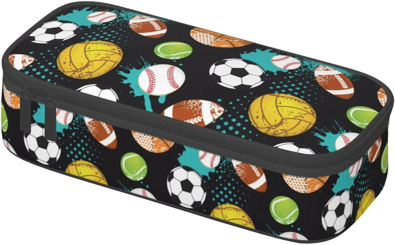 Sport Cool Ball Pattern Pencil Case Big Capacity Storage Pencil Pouch Stationery Bags With Zipper Portable Pen Holder Box Organizer For Boys Girls Teens Student College School Office Supplies