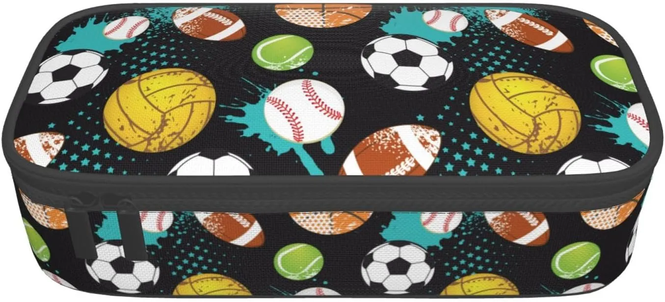 Sport Cool Ball Pattern Pencil Case Big Capacity Storage Pencil Pouch Stationery Bags With Zipper Portable Pen Holder Box Organizer For Boys Girls Teens Student College School Office Supplies