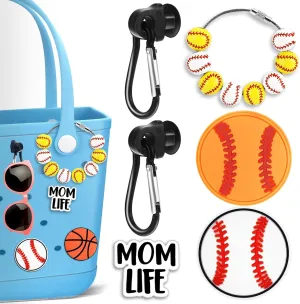 Sports Ball Momlife Charms Hook Holder for Bogg Bag Accessories Tote Beach Bag Decoration Charms Hook Set Baseball Softball Soccer Charm Bits Rubber Bags Accessories Gift for Sports Mom