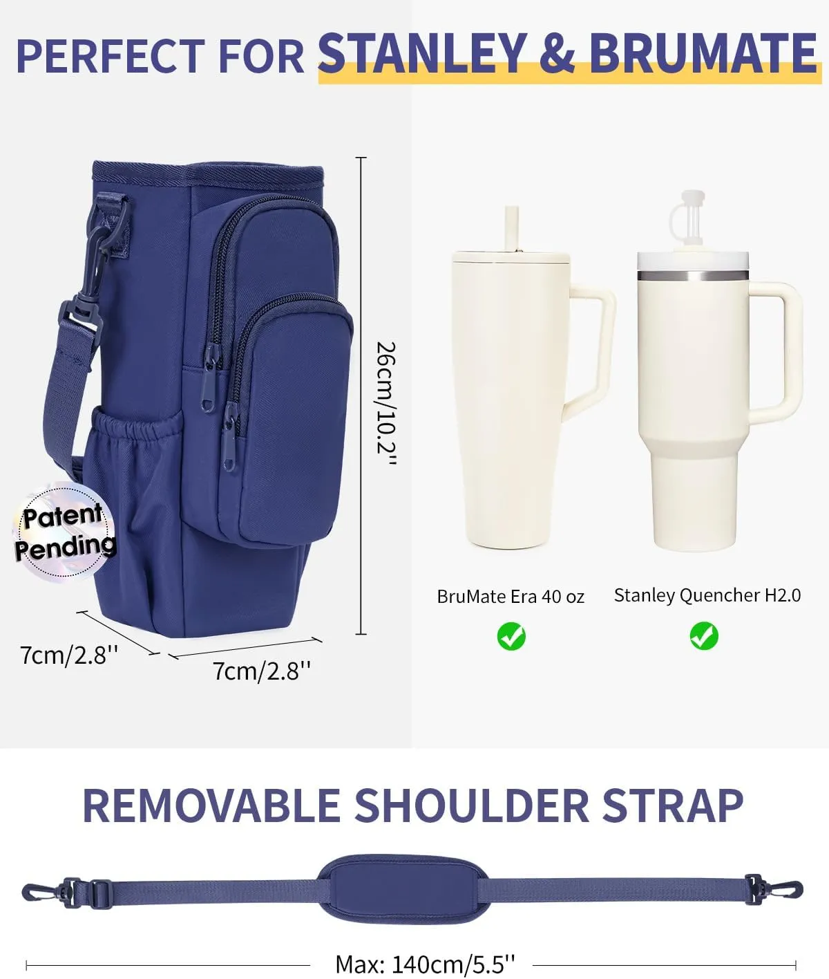 sportsnew Water Bottle Carrier Bag with Phone Pocket for Stanley Brumate era 30oz 40oz Accessories Insulated Water Bottle Holder Pouch with Strap Stanley Cup Sling Bag with Straw Cover for Crossbody