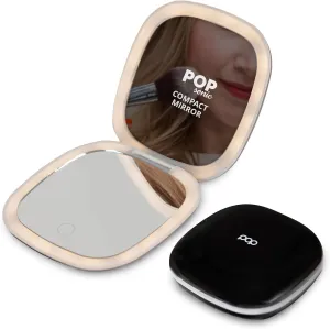 Square LED Compact Mirror - Adjustable Brightness Light Up Travel Mirror w/ 1x/5x Magnifiers - Portable Makeup Mirror w/Dual-Sided LED Lights (Black)