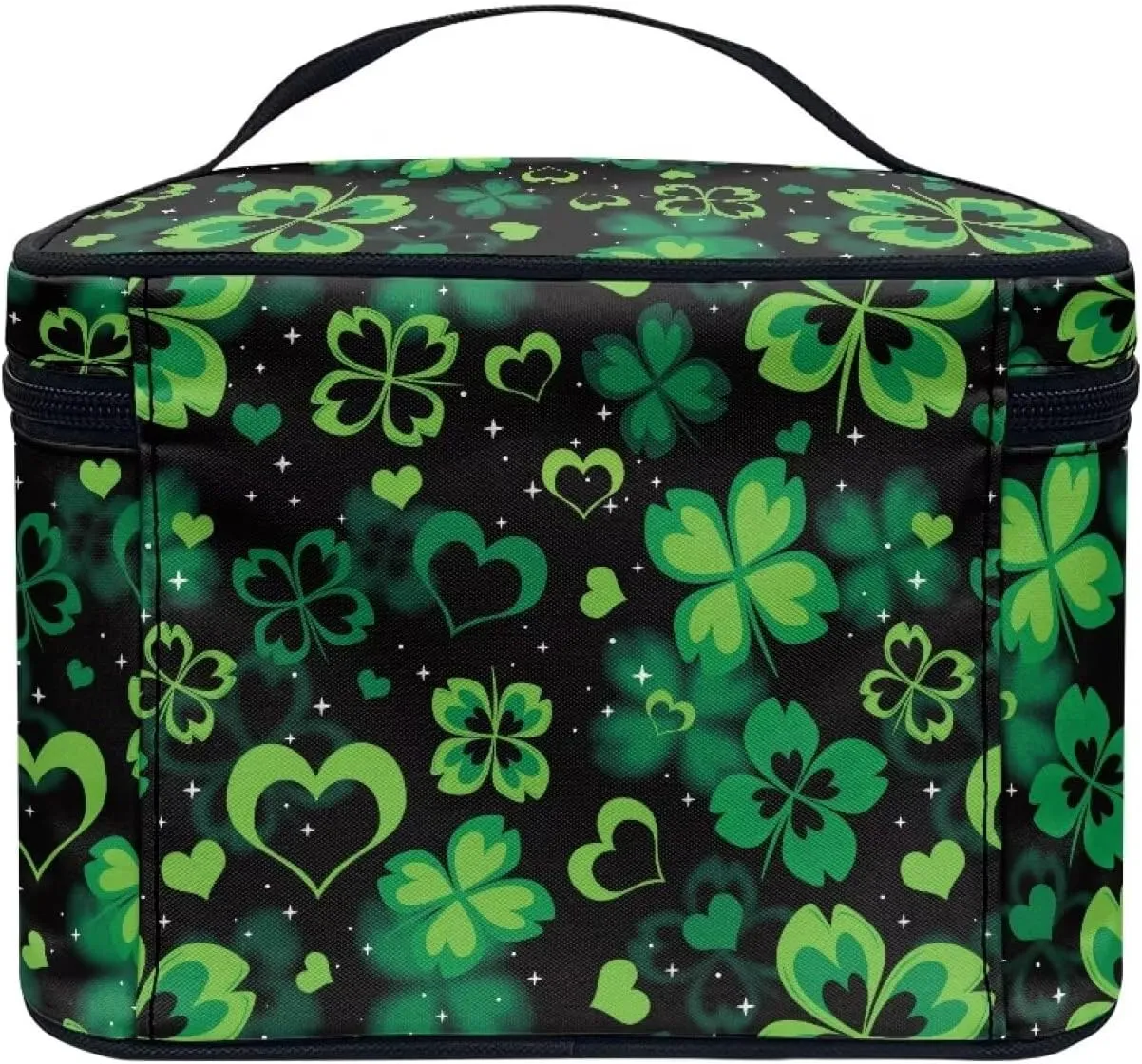 St. Patrick's Day Heart Clover Small Makeup Bag Travel Cosmetic Bag for Purse Make Up and Skin Care Organizer Bag Cute Toiletry Bag for Teens Girls for School Dormitory Essentials