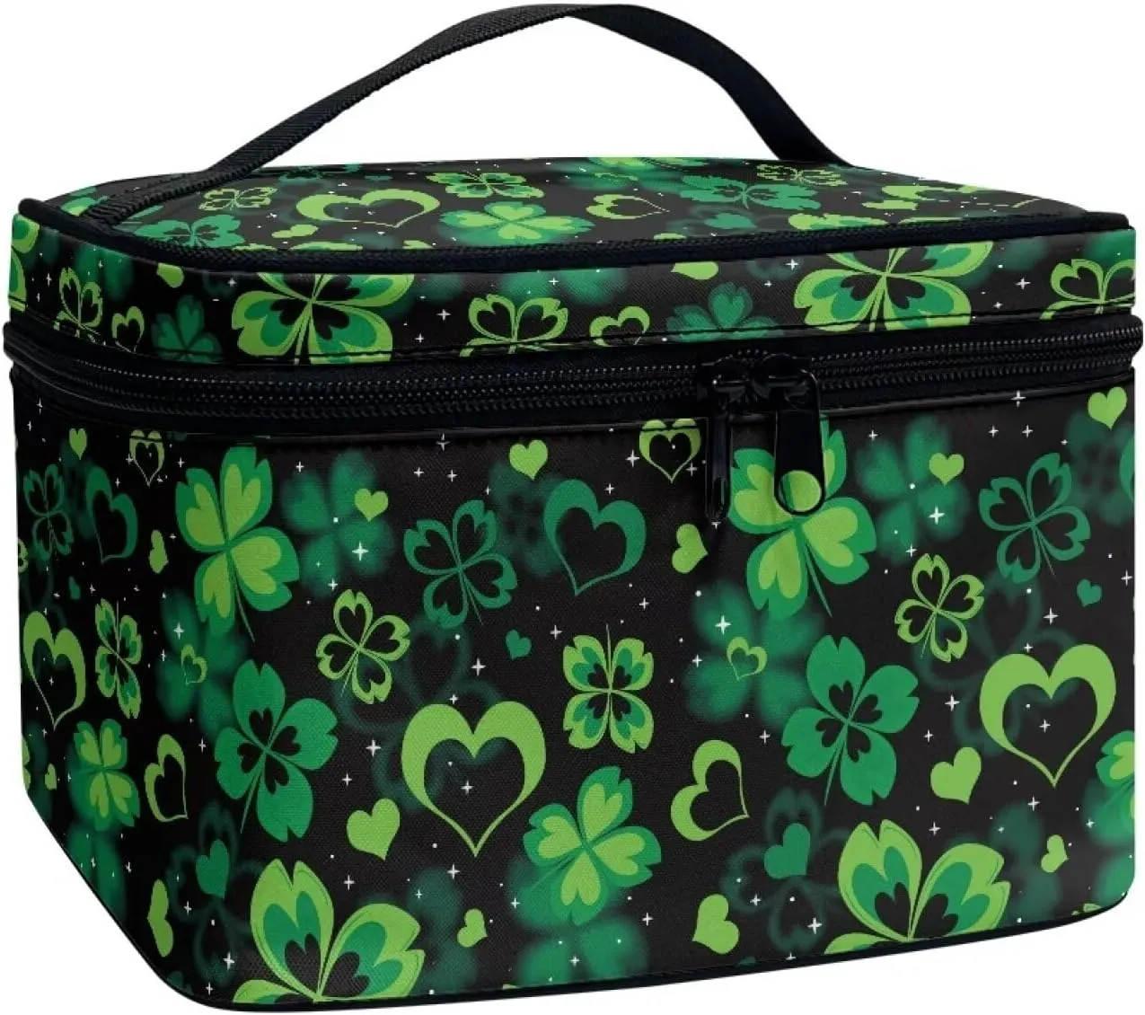 St. Patrick's Day Heart Clover Small Makeup Bag Travel Cosmetic Bag for Purse Make Up and Skin Care Organizer Bag Cute Toiletry Bag for Teens Girls for School Dormitory Essentials