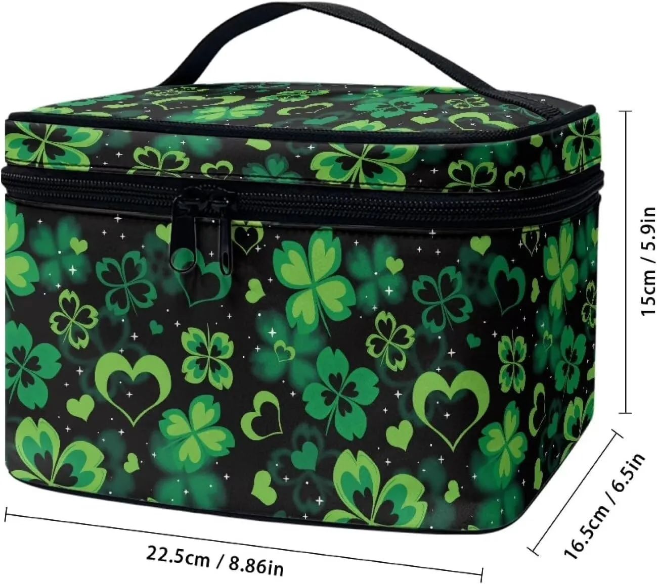 St. Patrick's Day Heart Clover Small Makeup Bag Travel Cosmetic Bag for Purse Make Up and Skin Care Organizer Bag Cute Toiletry Bag for Teens Girls for School Dormitory Essentials