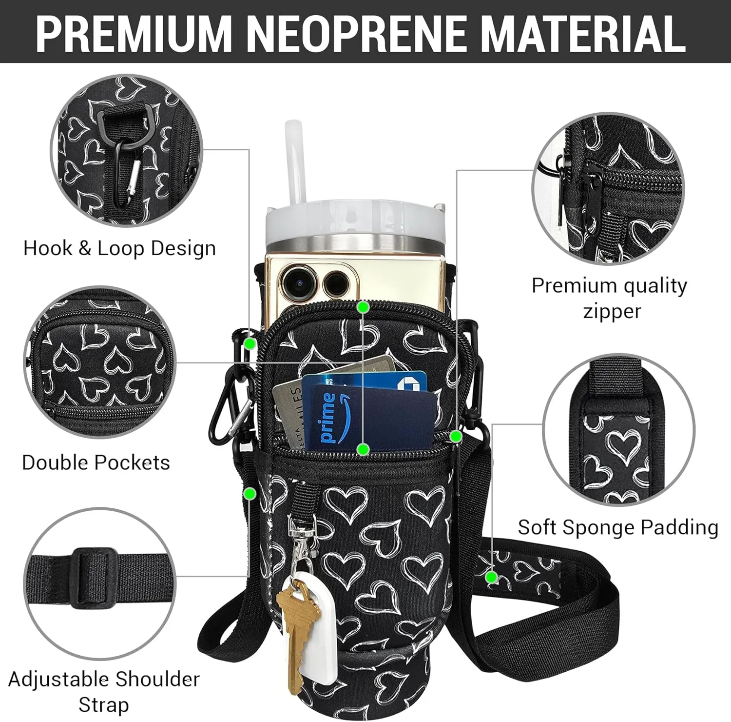 Stanley Cup 40oz Tumbler Crossbody Bag with Adjustable Strap, Zipper Pocket and Key Holder