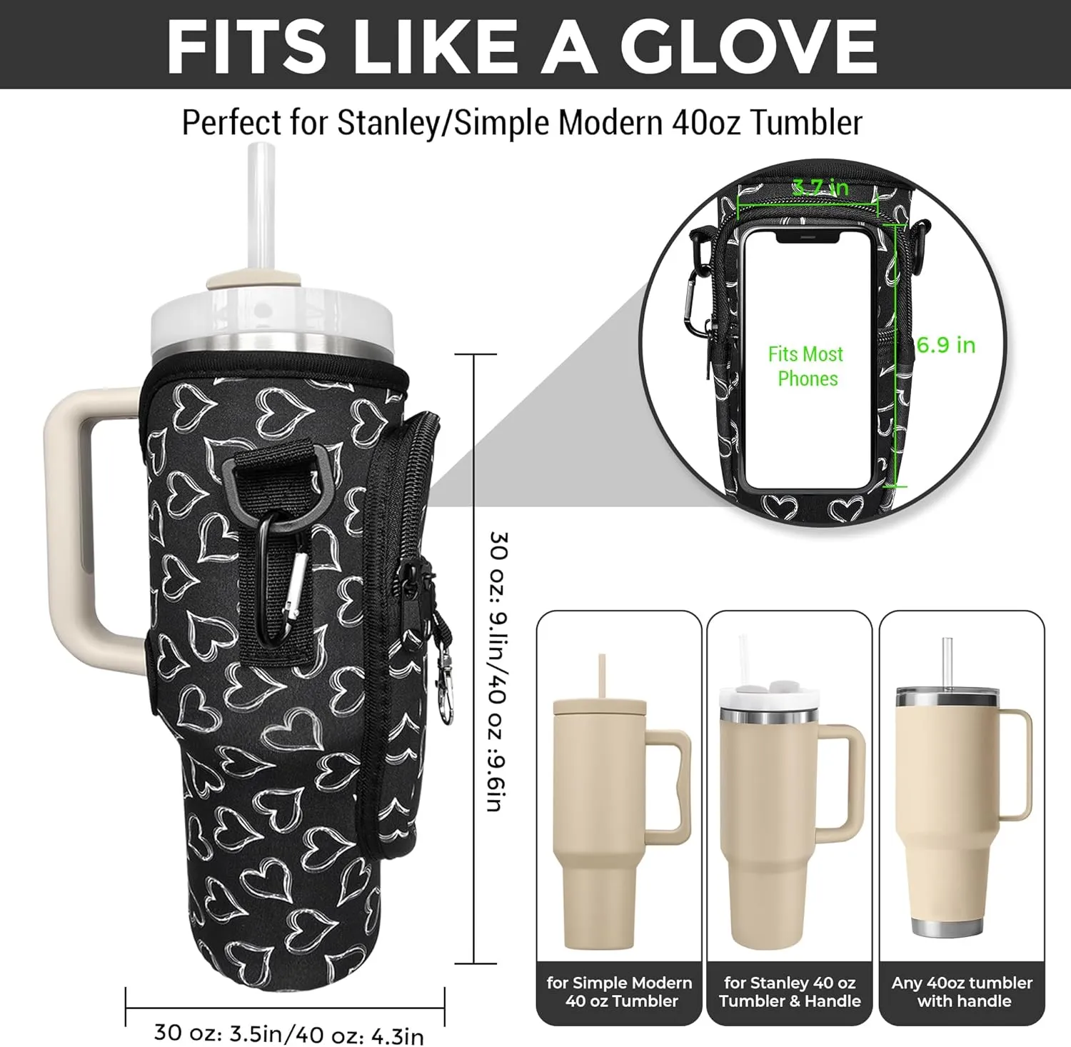 Stanley Cup 40oz Tumbler Crossbody Bag with Adjustable Strap, Zipper Pocket and Key Holder